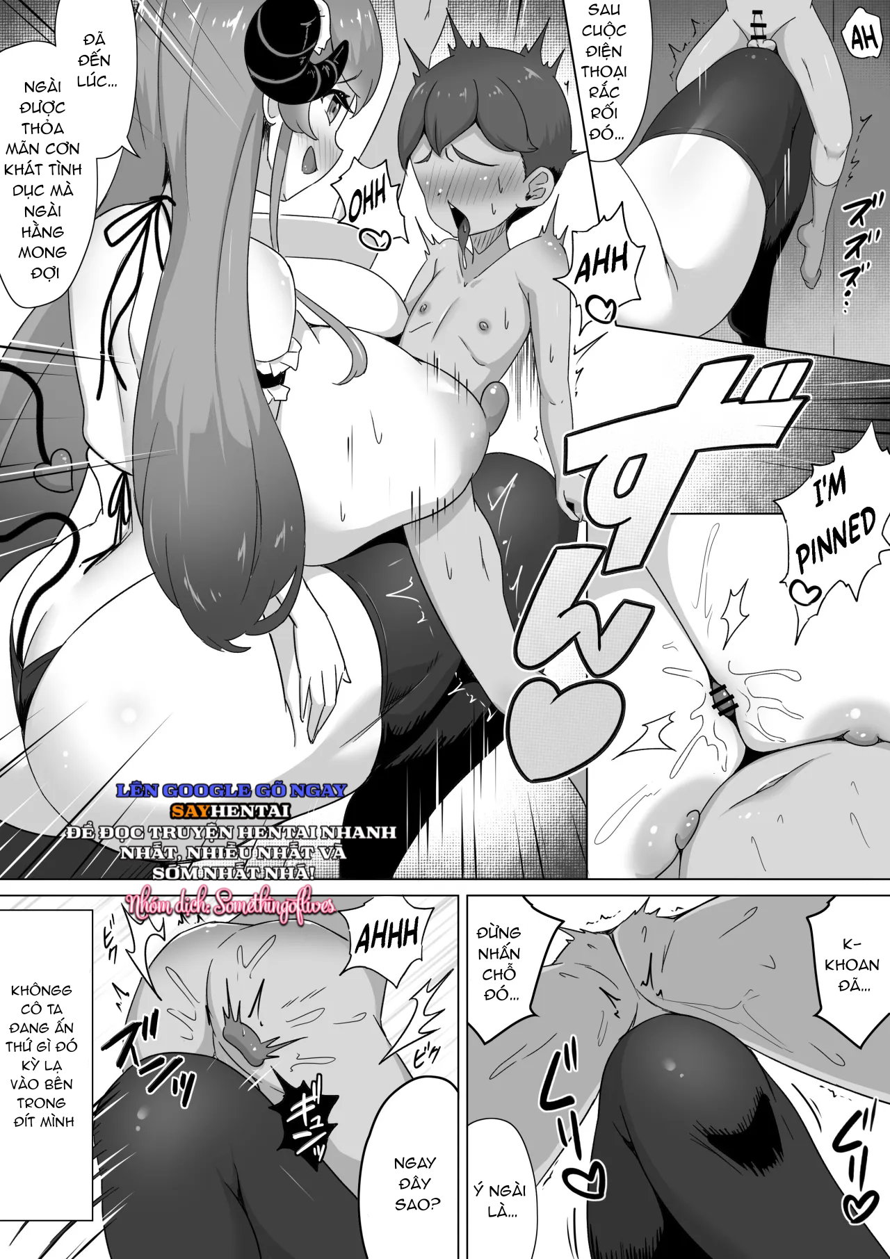 Đừng cho succubus ăn. Câu chuyện về việc hút tinh trùng đảo ngược sự khác biệt về thể chất giữa cô hầu gái succubus và chủ nhân của cô ta, biến anh ta thành một kẻ khổ dâm mắc chứng ám ảnh mẫu hệ. - Trang 3